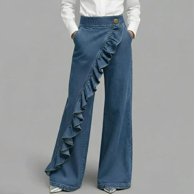 Barbara Acquaviva™ Pantaloni a vita alta con volant da donna