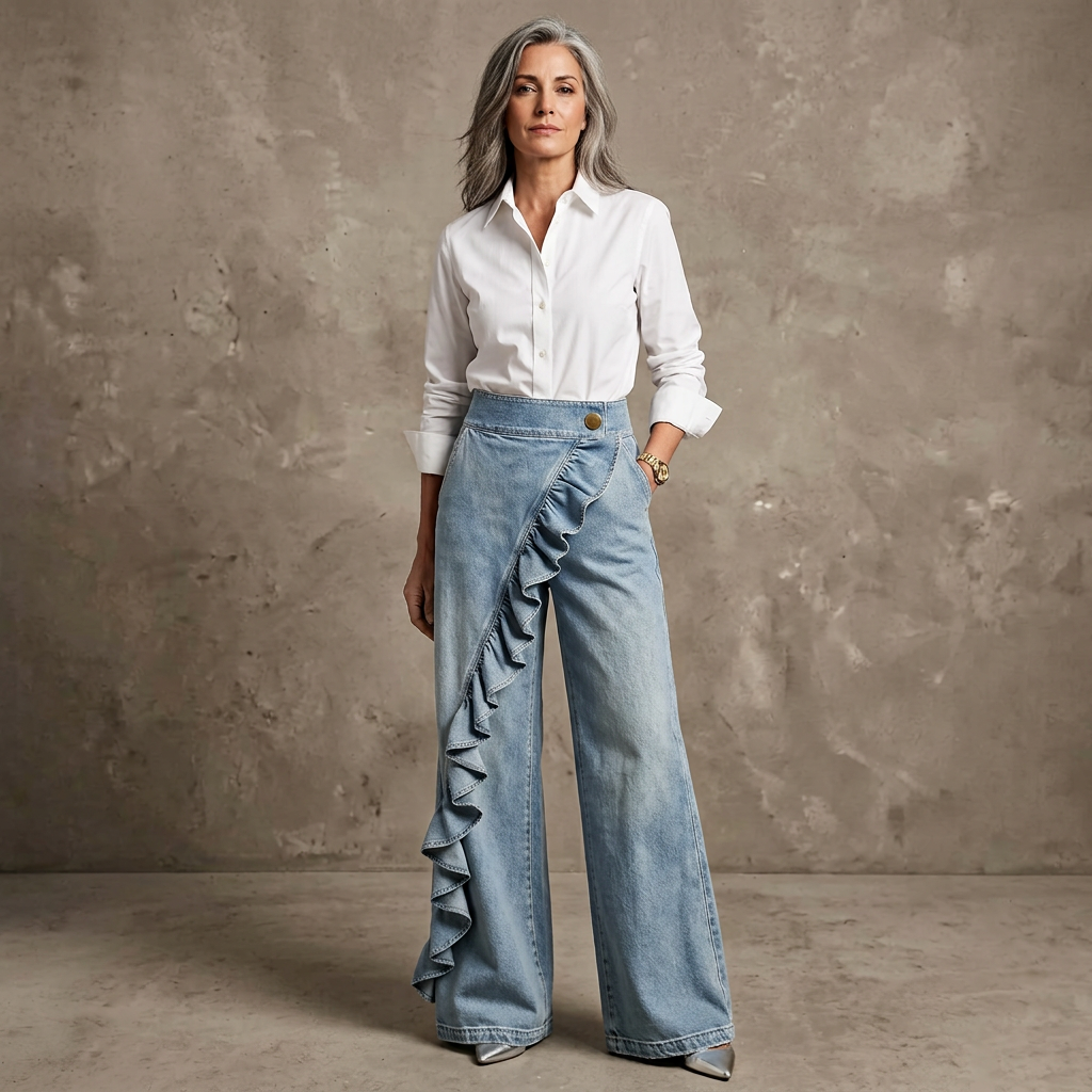 Barbara Acquaviva™ Pantaloni a vita alta con volant da donna