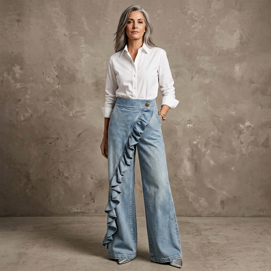Barbara Acquaviva™ Pantaloni a vita alta con volant da donna