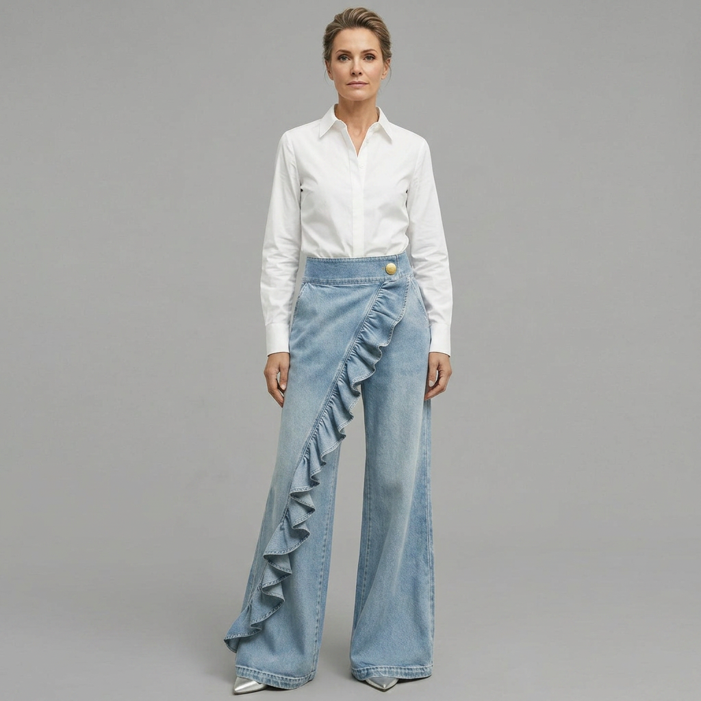 Barbara Acquaviva™ Pantaloni a vita alta con volant da donna