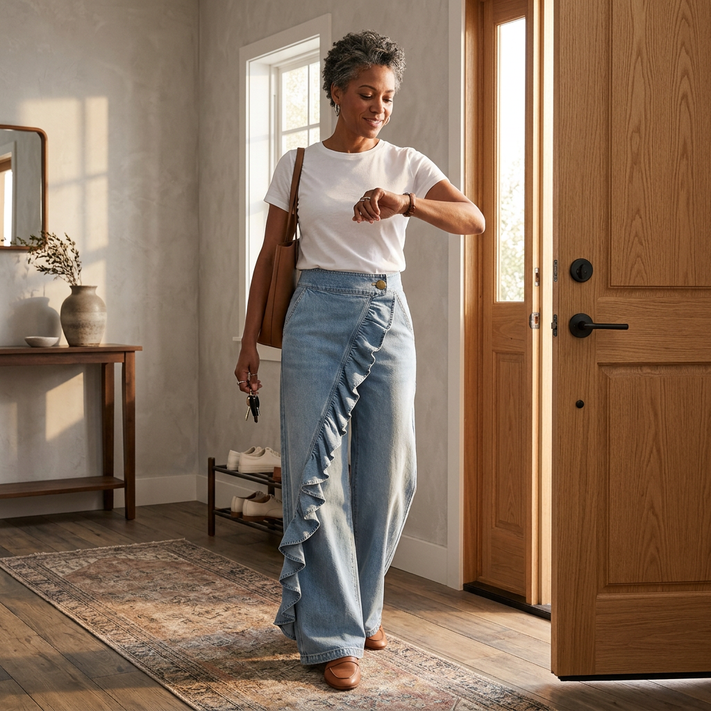 Barbara Acquaviva™ Pantaloni a vita alta con volant da donna