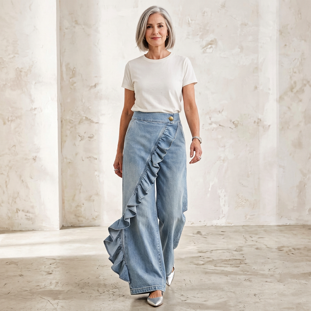 Barbara Acquaviva™ Pantaloni a vita alta con volant da donna