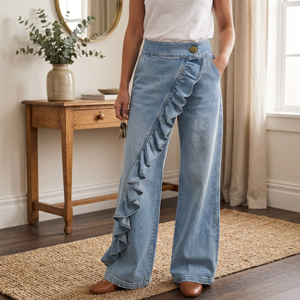 Barbara Acquaviva™ Pantaloni a vita alta con volant da donna