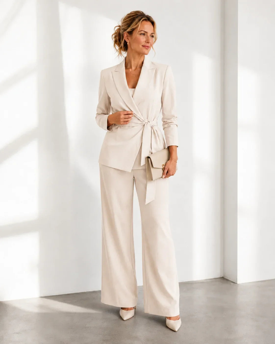 Barbara Aloisi™ Abito coordinato con cintura a fiocco elegante da lavoro e cerimonia