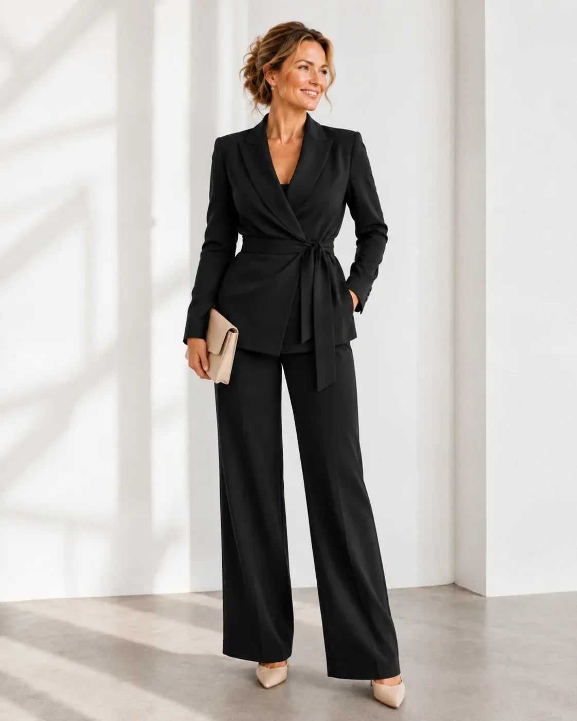 Barbara Aloisi™ Abito coordinato con cintura a fiocco elegante da lavoro e cerimonia