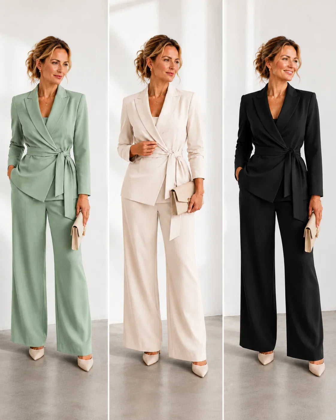 Barbara Aloisi™ Abito coordinato con cintura a fiocco elegante da lavoro e cerimonia