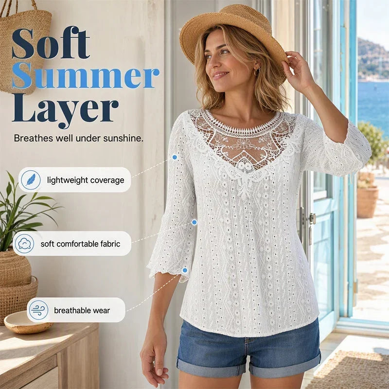 Battistina Catalano™ Blusa in pizzo femminile per giorni casual e senza pensieri