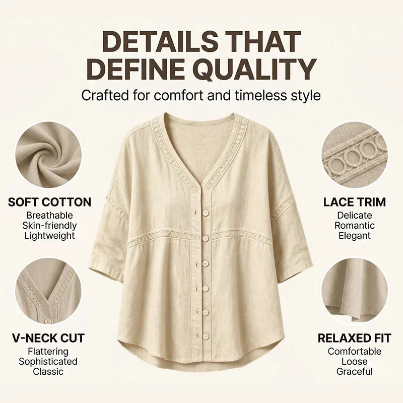 Bettina Todaro™ Blusa in pizzo con scollo a V elegante per tutti i giorni