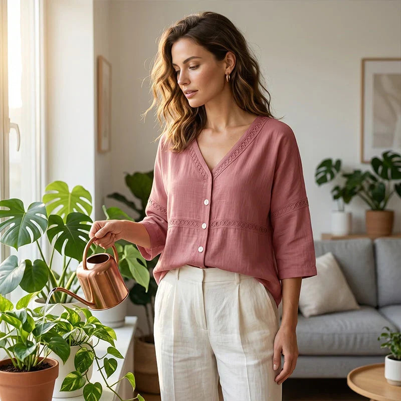 Bettina Todaro™ Blusa in pizzo con scollo a V elegante per tutti i giorni