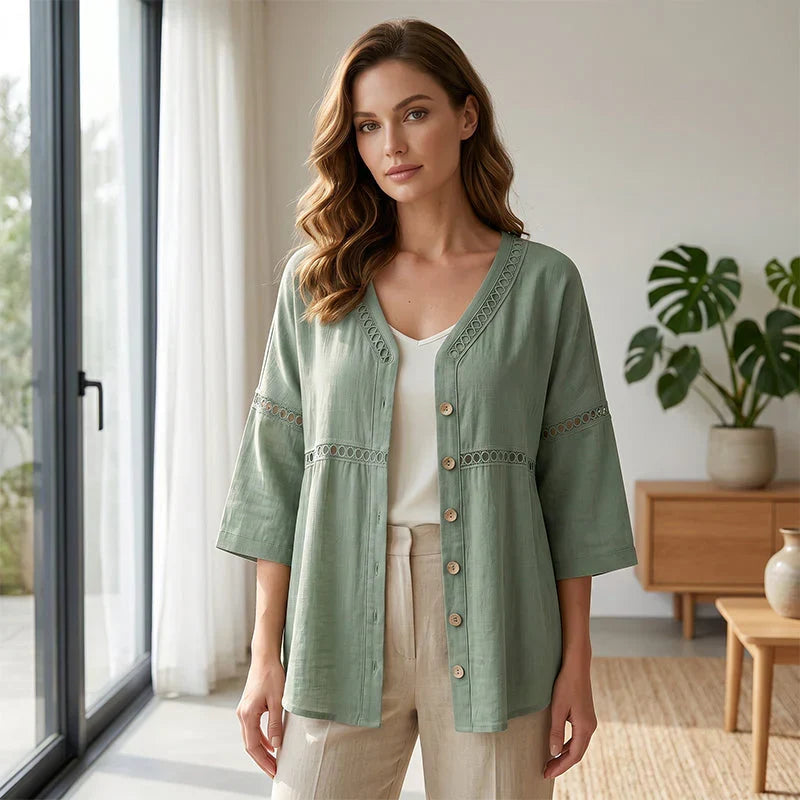 Bettina Todaro™ Blusa in pizzo con scollo a V elegante per tutti i giorni