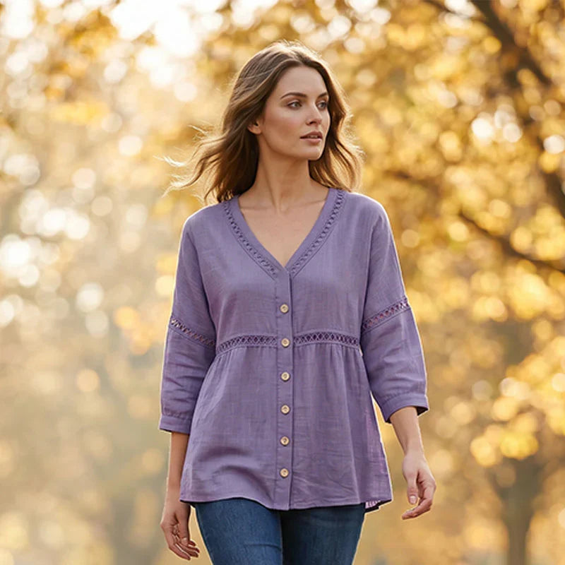 Bettina Todaro™ Blusa in pizzo con scollo a V elegante per tutti i giorni