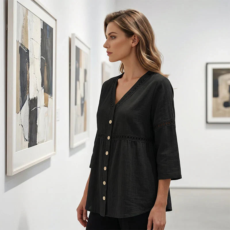 Bettina Todaro™ Blusa in pizzo con scollo a V elegante per tutti i giorni
