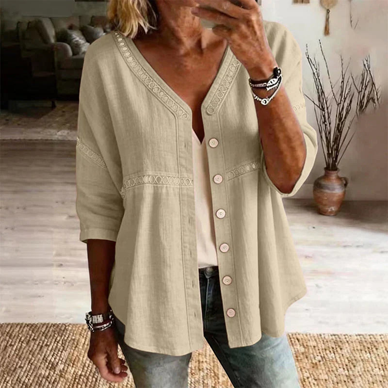 Bettina Todaro™ Blusa in pizzo con scollo a V elegante per tutti i giorni