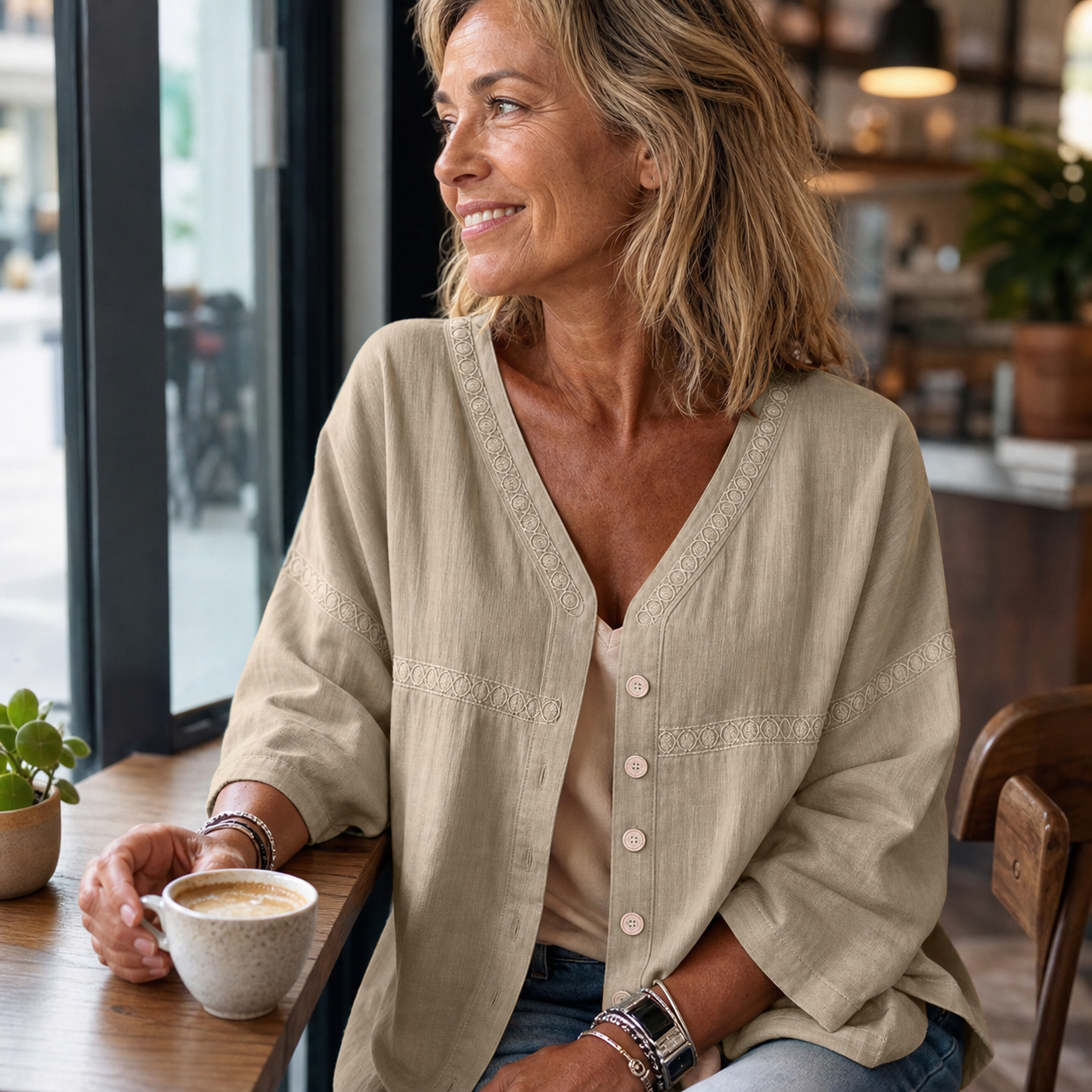 Bettina Todaro™ Blusa in pizzo con scollo a V elegante per tutti i giorni