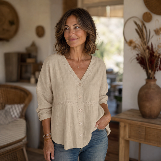 Bettina Todaro™ Blusa in pizzo con scollo a V elegante per tutti i giorni