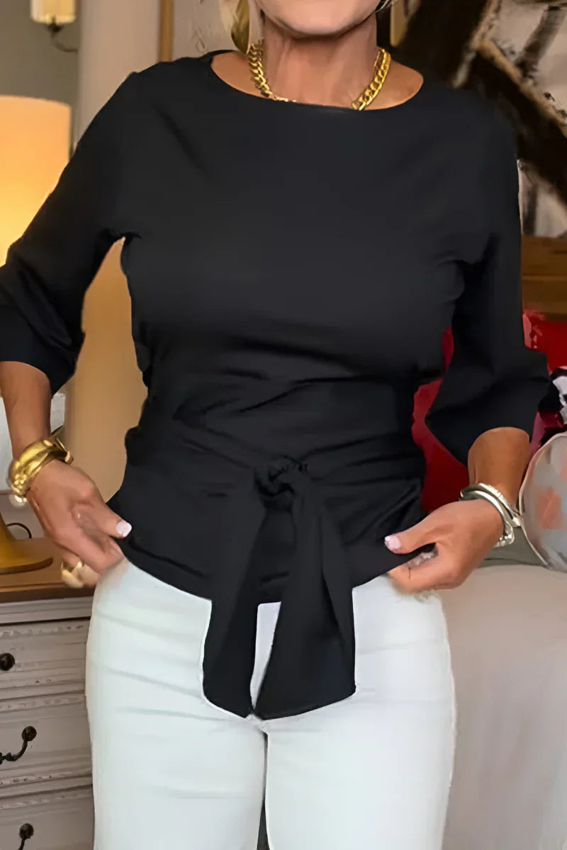 Brigida Argento™ Blusa con collo a barca e vita annodata