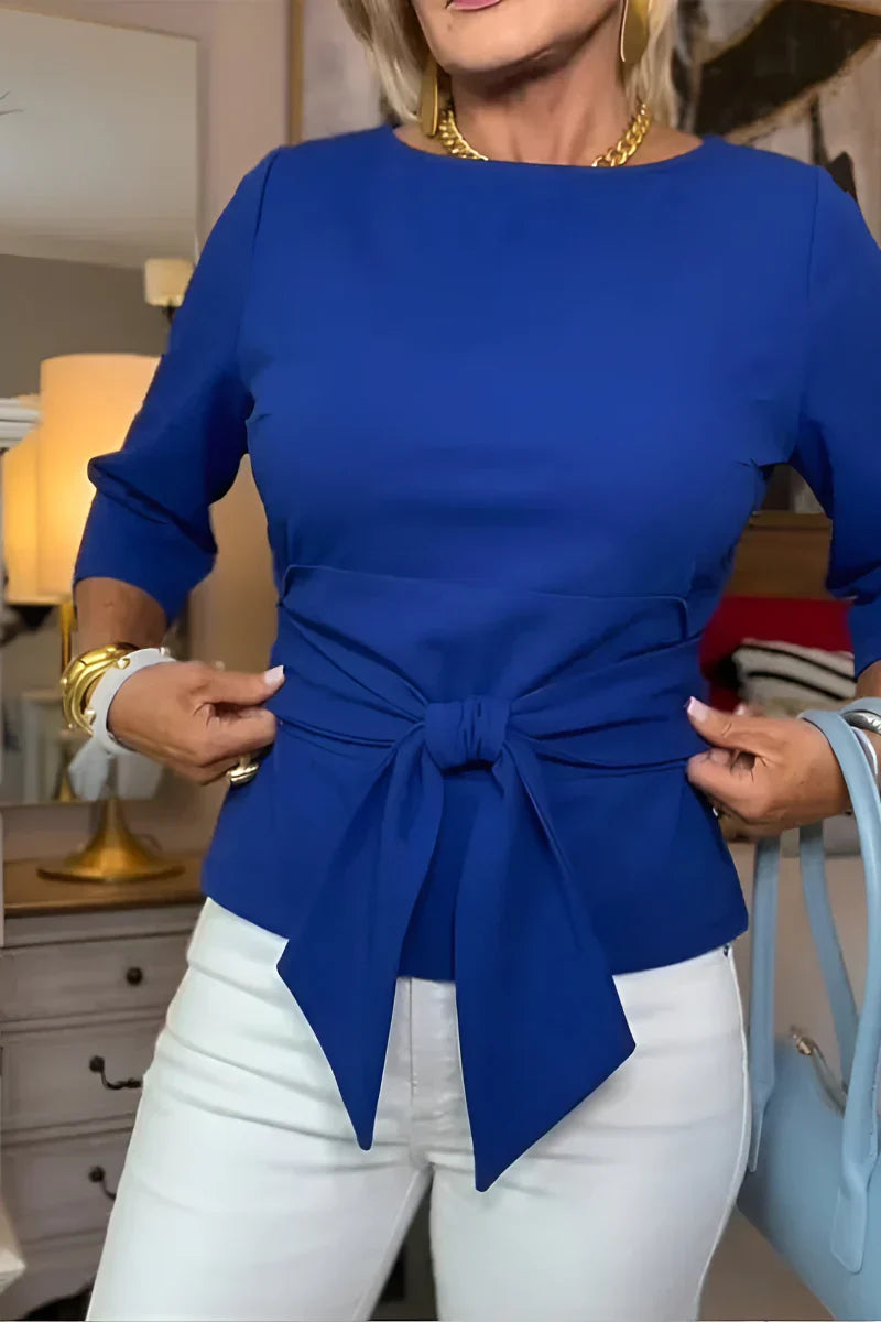 Brigida Argento™ Blusa con collo a barca e vita annodata