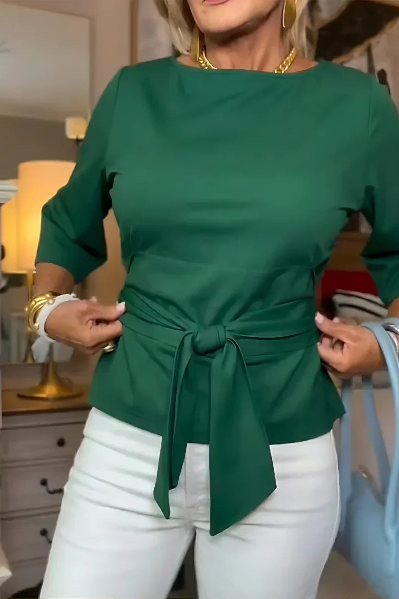 Brigida Argento™ Blusa con collo a barca e vita annodata