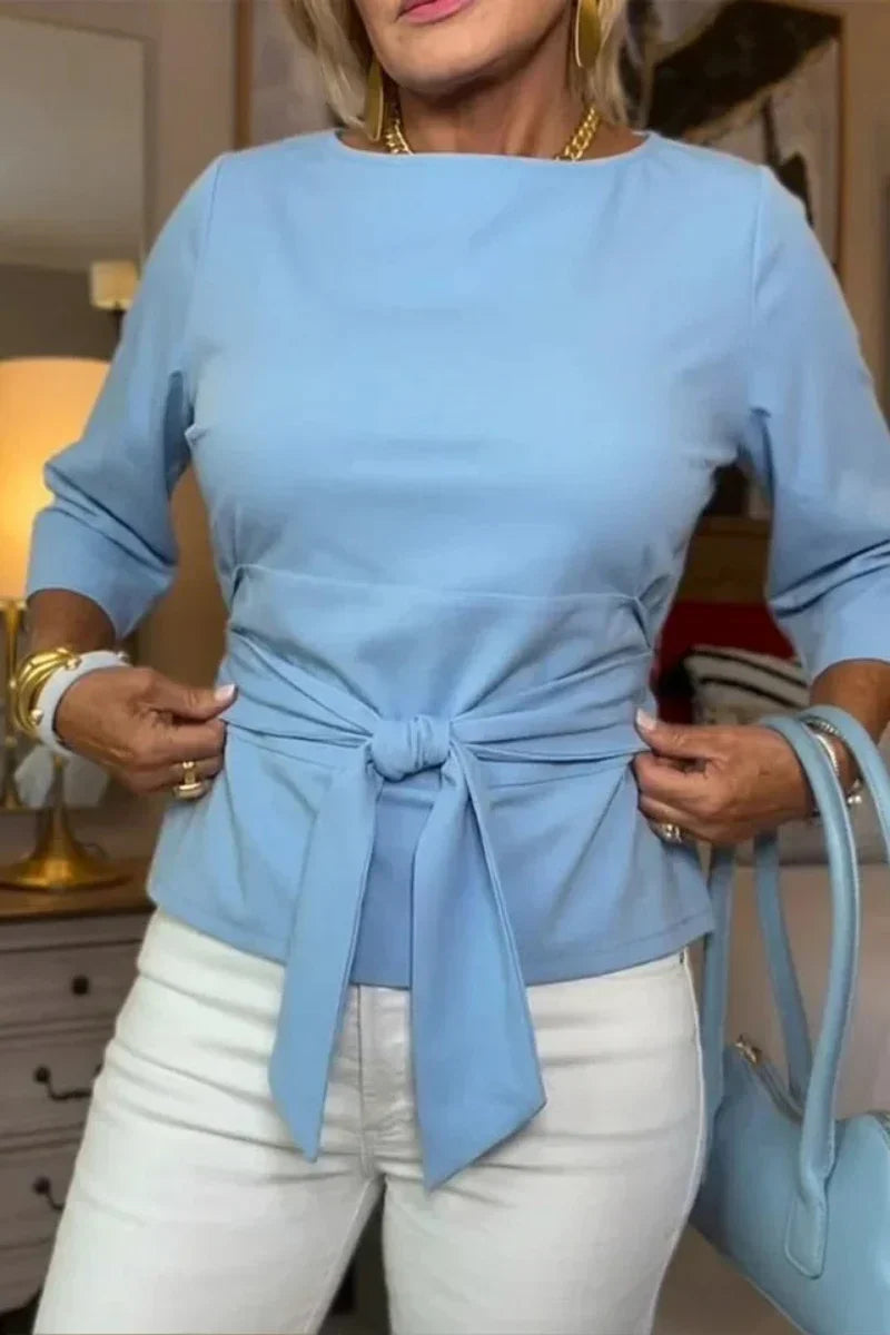 Brigida Argento™ Blusa con collo a barca e vita annodata