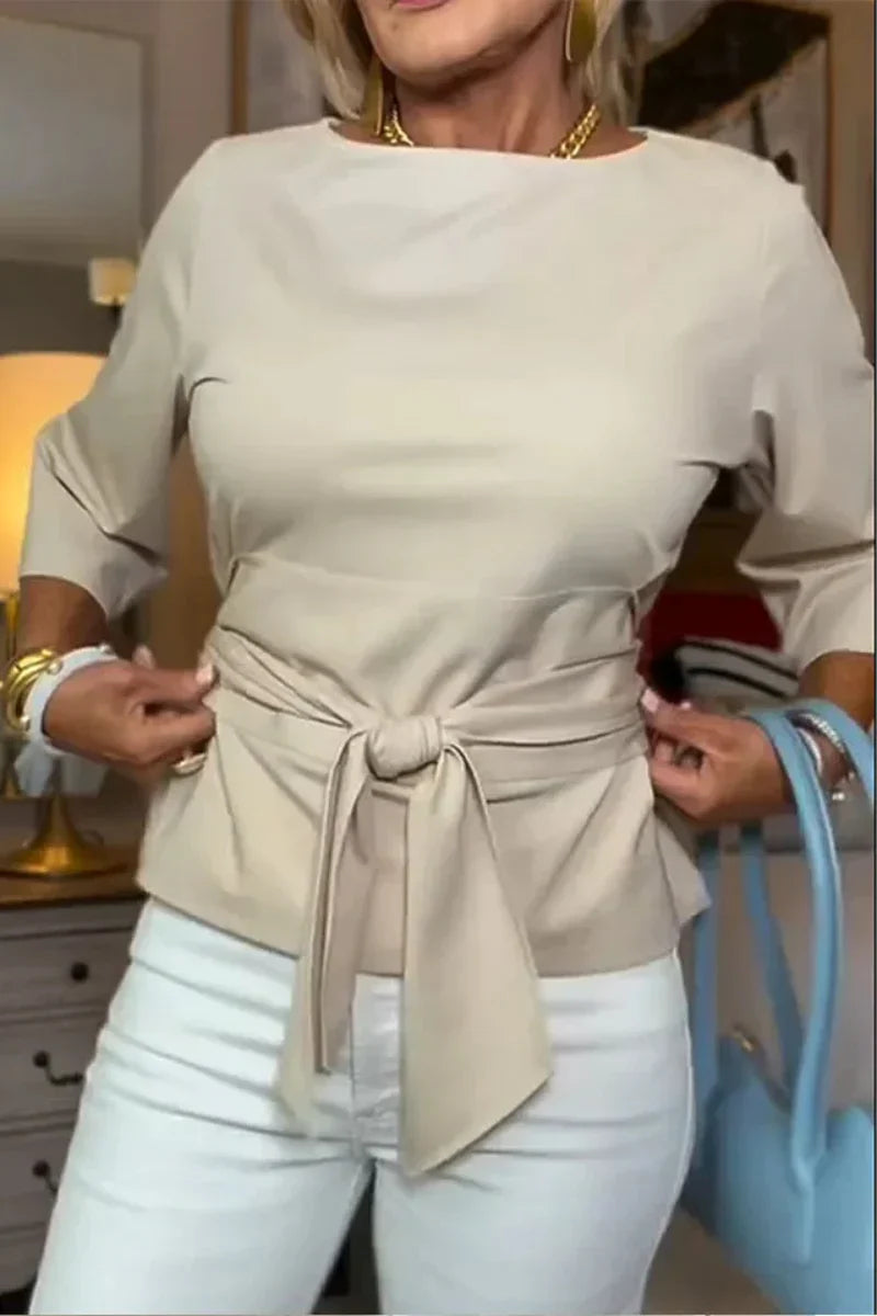Brigida Argento™ Blusa con collo a barca e vita annodata