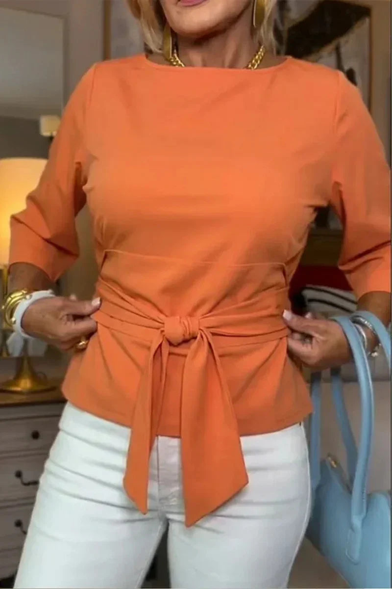 Brigida Argento™ Blusa con collo a barca e vita annodata