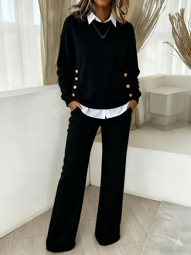Camilla Women's Comfortable Knit Set - main front view of cozy sweater and pants set