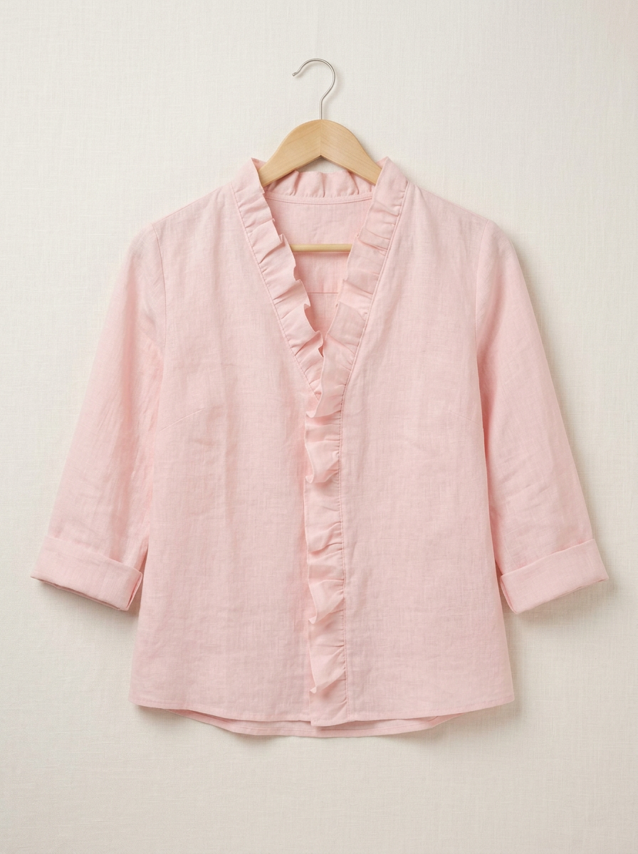 Caterina Conti™ blusa casual con rouches e scollo a V in tessuto morbido