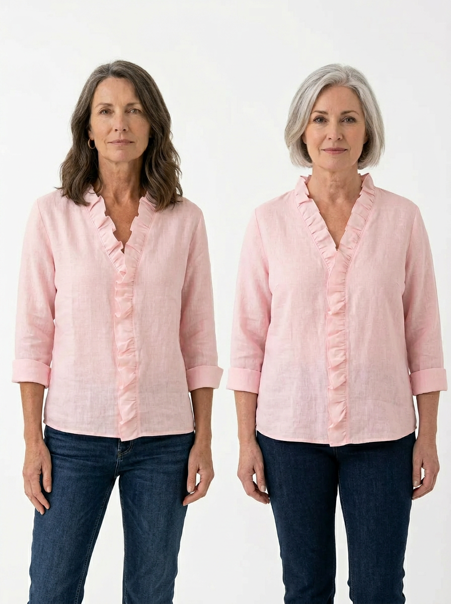 Caterina Conti™ blusa casual con rouches e scollo a V in tessuto morbido