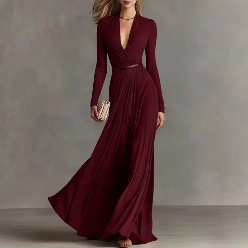 Caterina Sportelli™ Abito maxi fluido con scollo a V per occasioni speciali