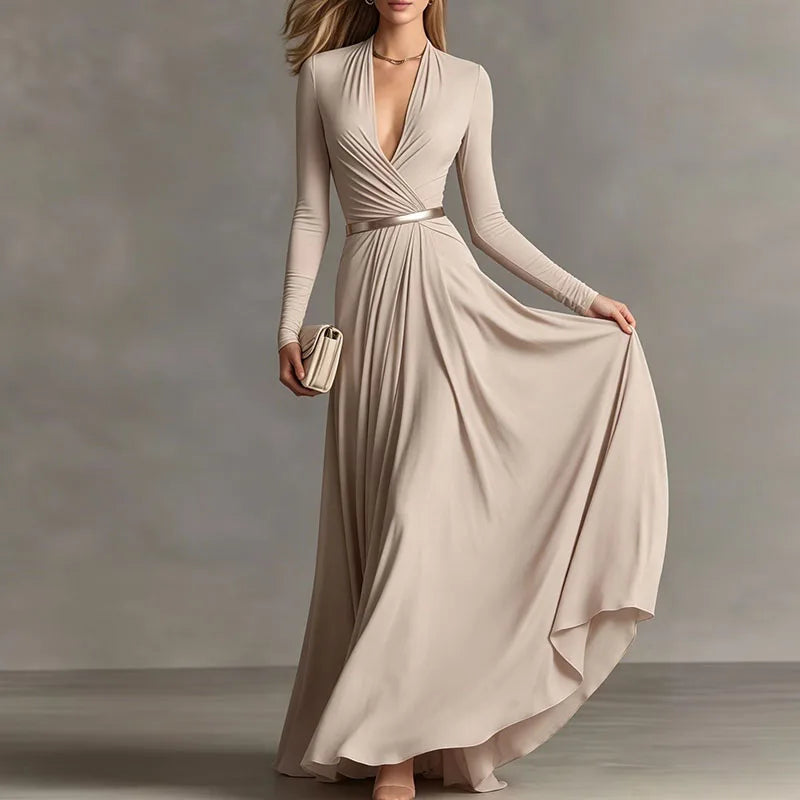 Caterina Sportelli™ Abito maxi fluido con scollo a V per occasioni speciali