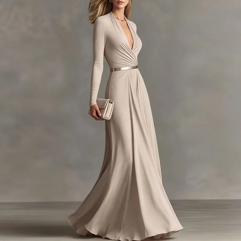 Caterina Sportelli™ Abito maxi fluido con scollo a V per occasioni speciali