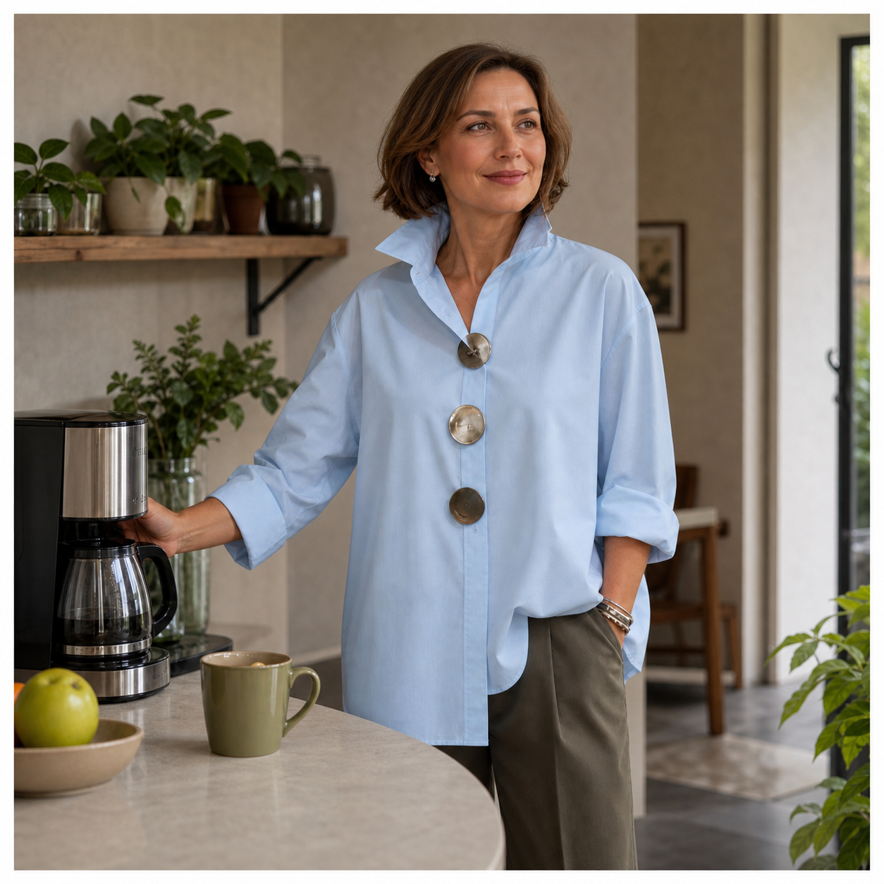 Cecilia Guidetti™ Blusa con bottoni versatile per outfit semplici e pratici