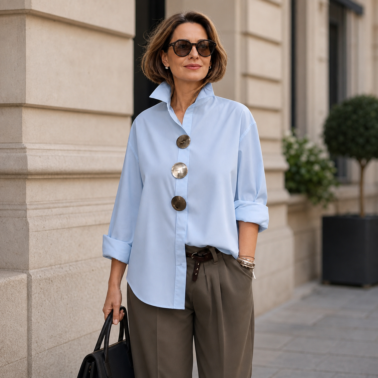 Cecilia Guidetti™ Blusa con bottoni versatile per outfit semplici e pratici
