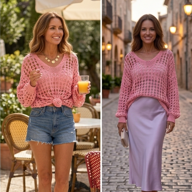 Celeste Avellino™ Blusa in maglia crochet traspirante