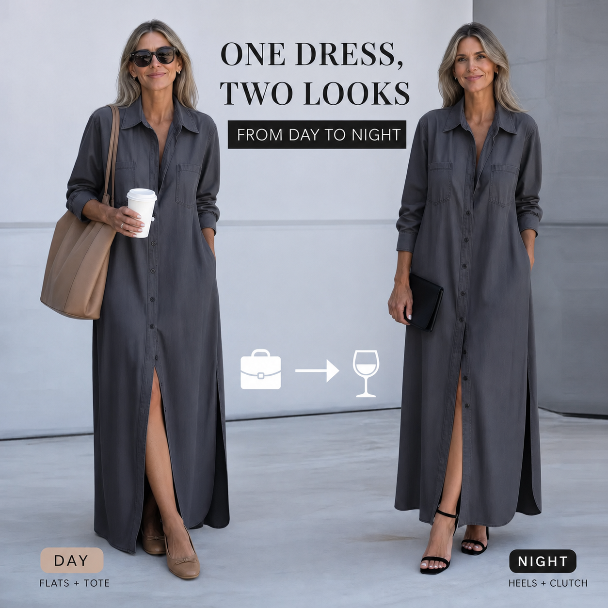 Concetta Iorizzo™ Abito in denim versatile con spacco, dal giorno alla sera