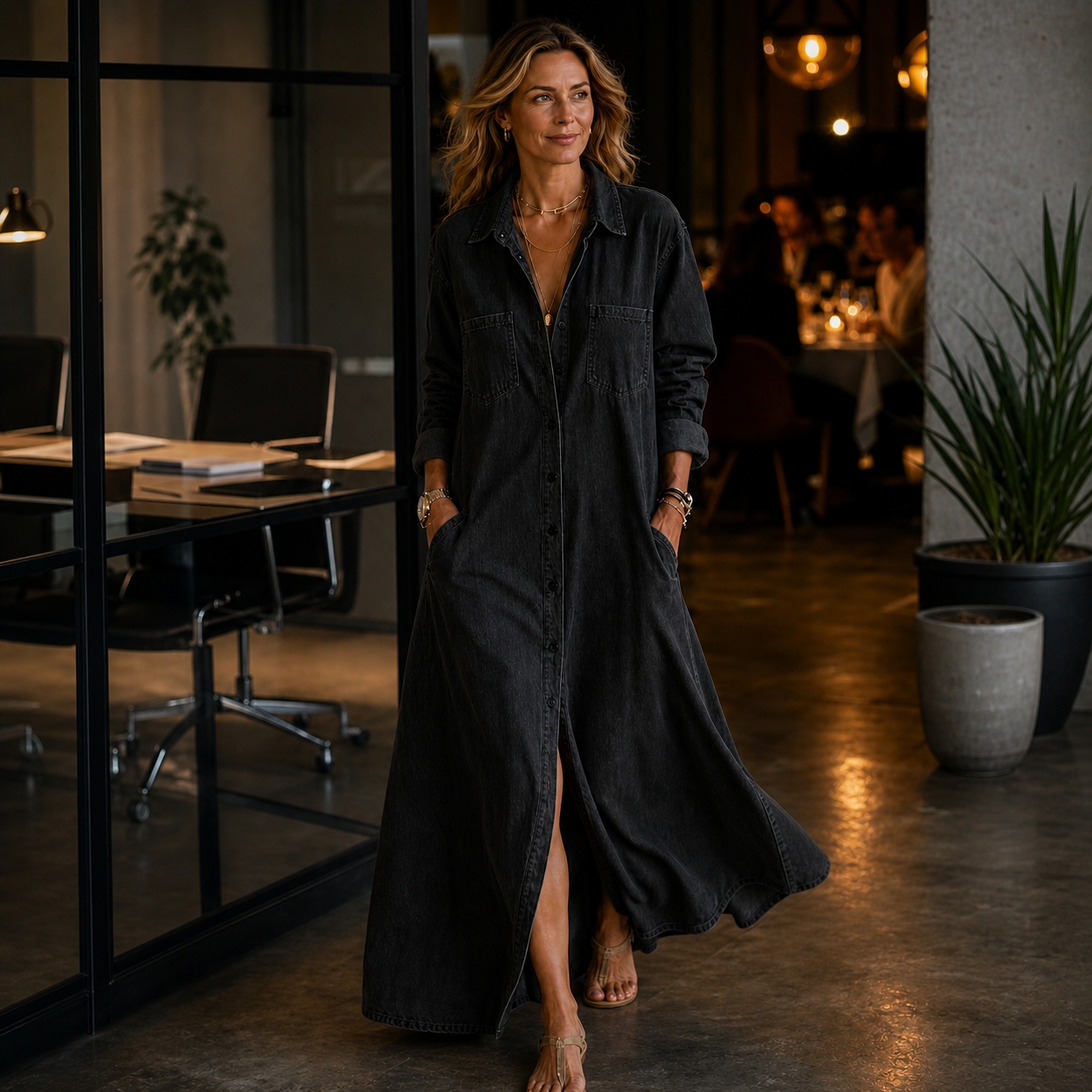 Concetta Iorizzo™ Abito in denim versatile con spacco, dal giorno alla sera