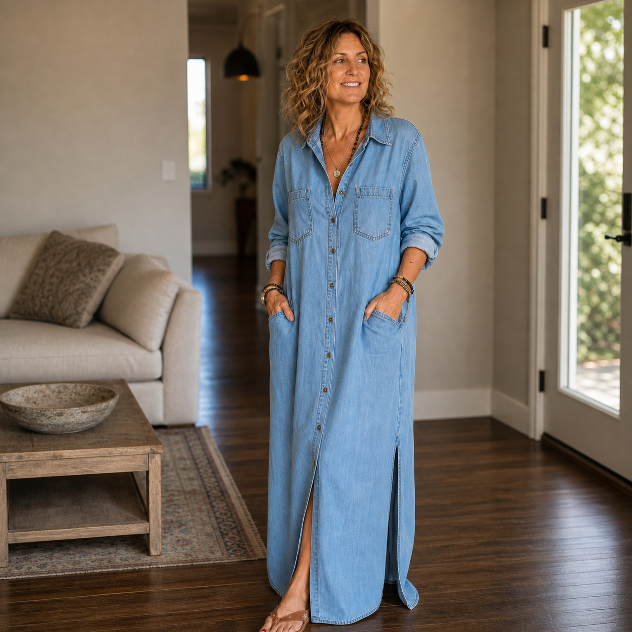 Concetta Iorizzo™ Abito in denim versatile con spacco, dal giorno alla sera