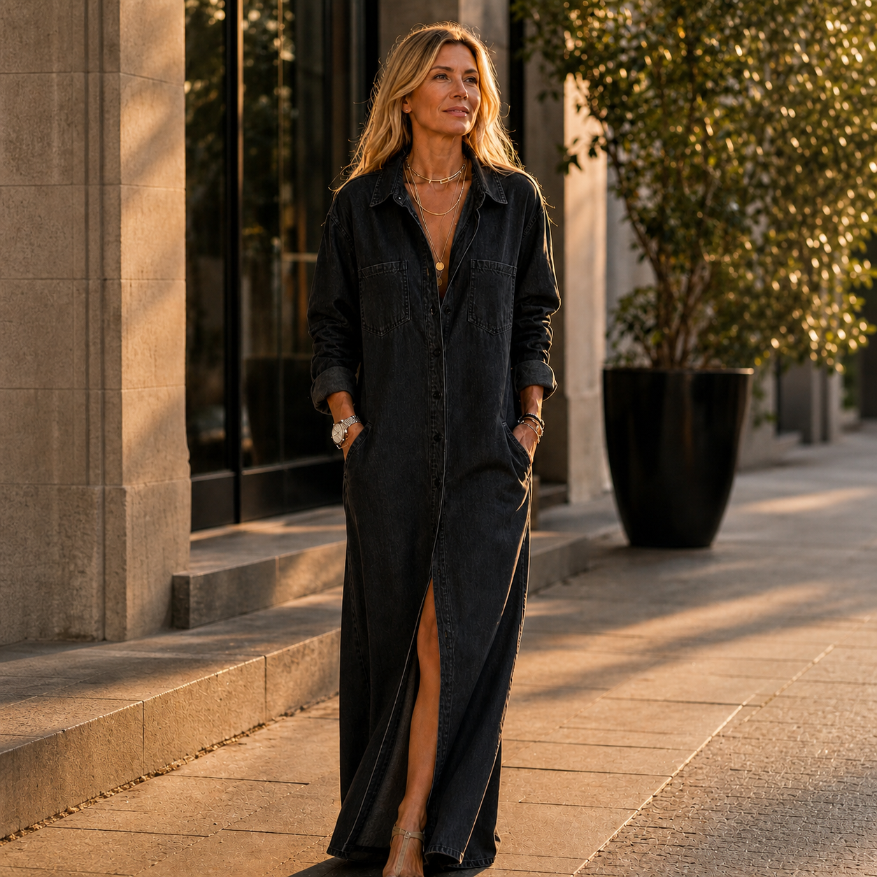 Concetta Iorizzo™ Abito in denim versatile con spacco, dal giorno alla sera