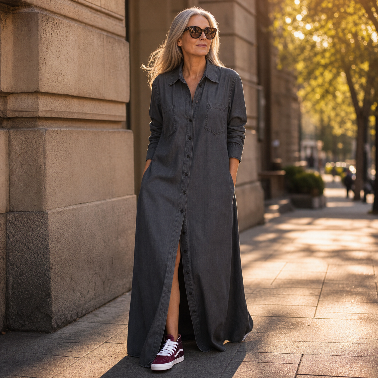 Concetta Iorizzo™ Abito in denim versatile con spacco, dal giorno alla sera