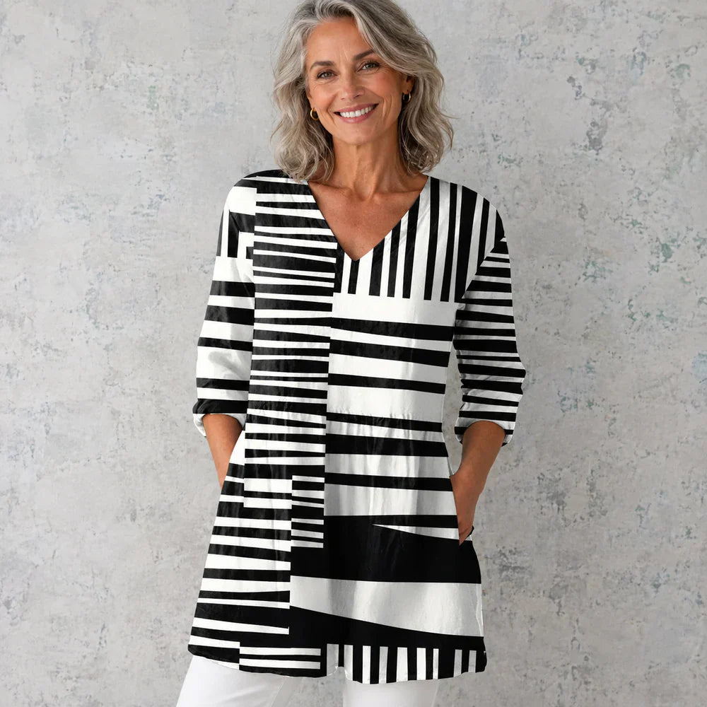 Concetta Matarazzo™ Blusa scollo a V longuette elegante per uno stile quotidiano senza sforzo