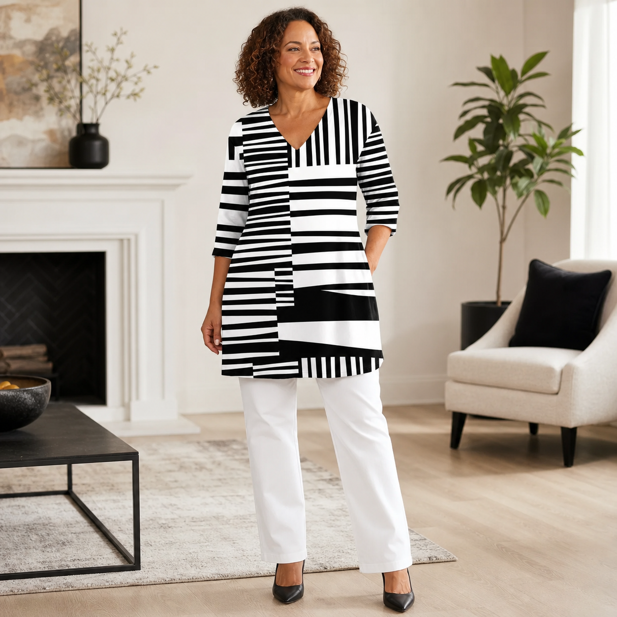 Concetta Matarazzo™ Blusa scollo a V longuette elegante per uno stile quotidiano senza sforzo