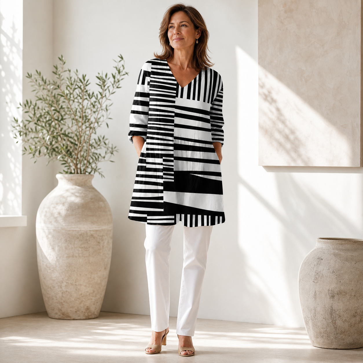 Concetta Matarazzo™ Blusa scollo a V longuette elegante per uno stile quotidiano senza sforzo