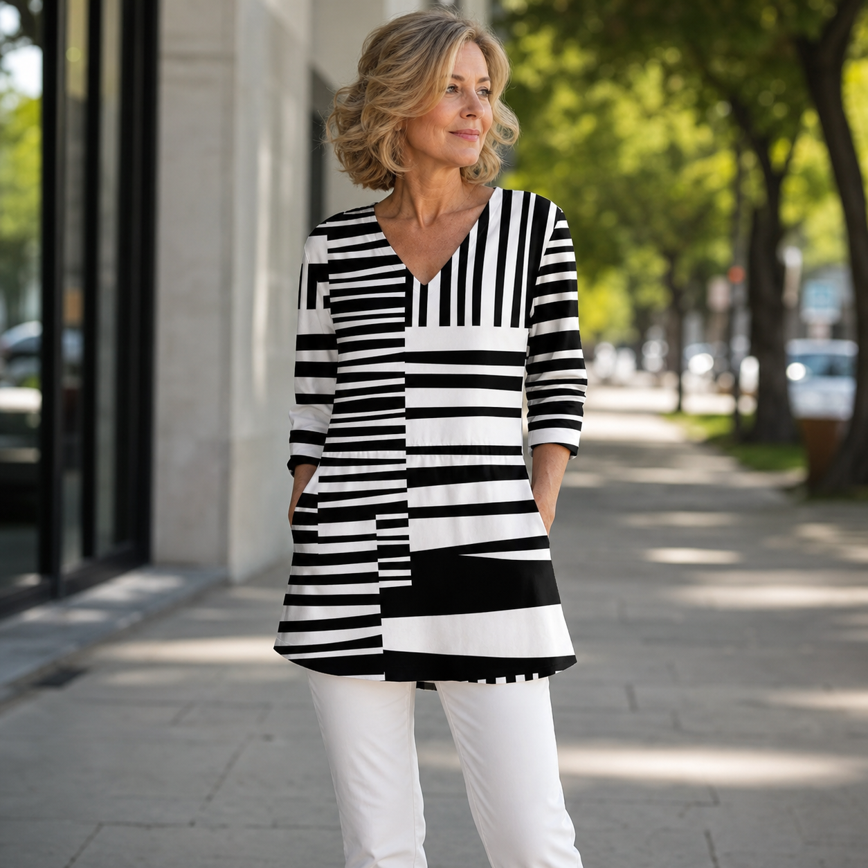 Concetta Matarazzo™ Blusa scollo a V longuette elegante per uno stile quotidiano senza sforzo