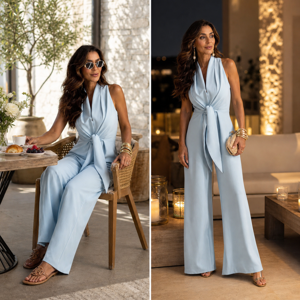 Debora Viaro™ Tuta pantalone drappeggiata a gamba larga per un'eleganza senza sforzo