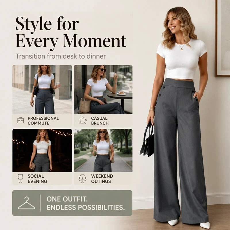 Delia Bottini™ Pantaloni eleganti a vita alta e gamba larga