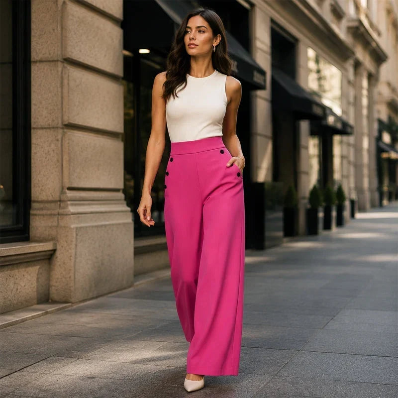 Delia Bottini™ Pantaloni eleganti a vita alta e gamba larga