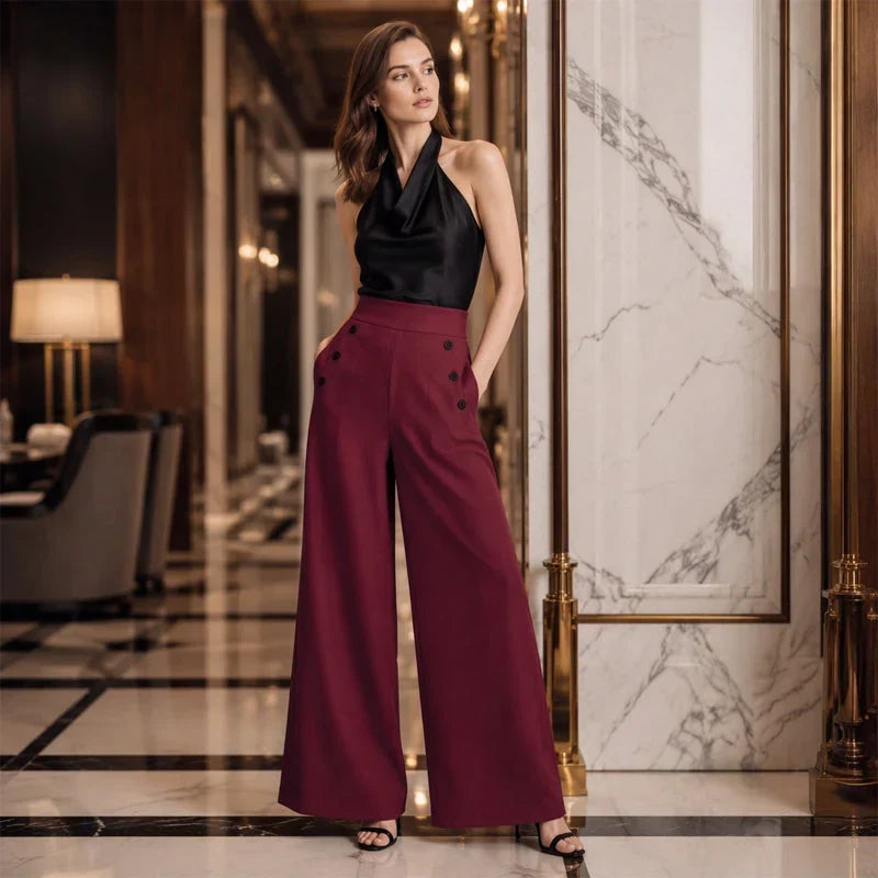 Delia Bottini™ Pantaloni eleganti a vita alta e gamba larga