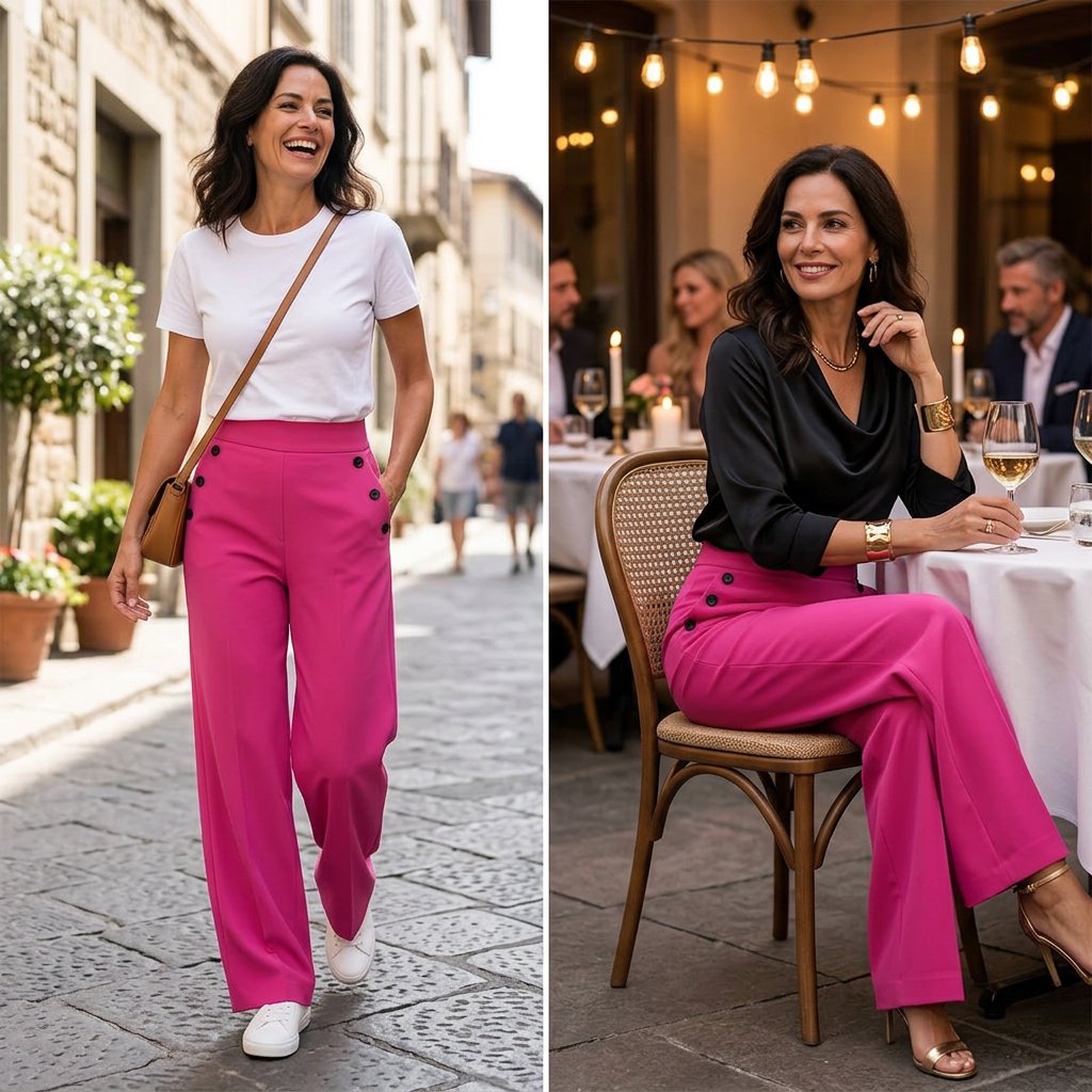 Delia Bottini™ Pantaloni eleganti a vita alta e gamba larga