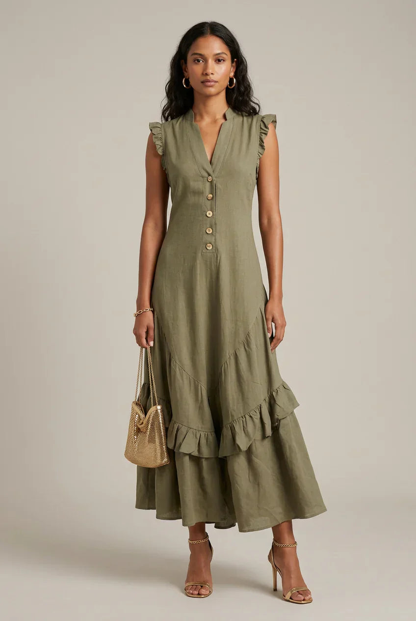 Delia Raffi™ Vestito maxi fluido con volant per le giornate calde