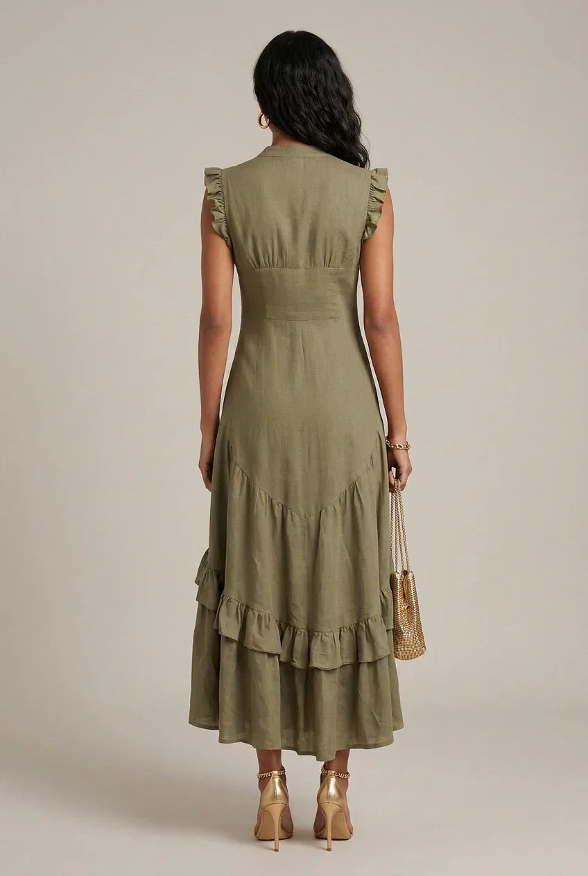 Delia Raffi™ Vestito maxi fluido con volant per le giornate calde